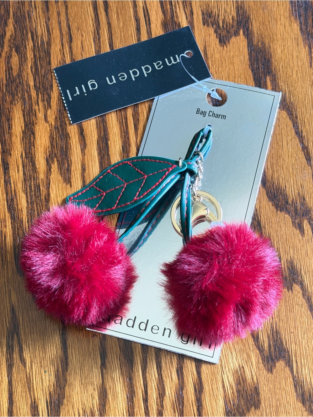 Madden Girl Red Faux Fur Cherry ๐ Pom Pom Bag Charm/Keychain